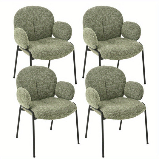 Set van 4 Stijlvolle Scandinavische Eetkamerstoelen – Gebogen Accentstoelen met Verstelbare Poten – Gestoffeerd, Groen, Voor Eetkamer of Woonkamer