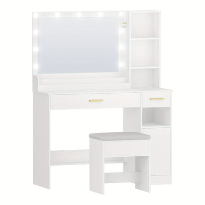 Kaptafel – Make-uptafel – Visagie Tafel – Vanity Table – Schminktafel – Grote Spiegel – 2 Lades & 4 Opbergvakken – Wit