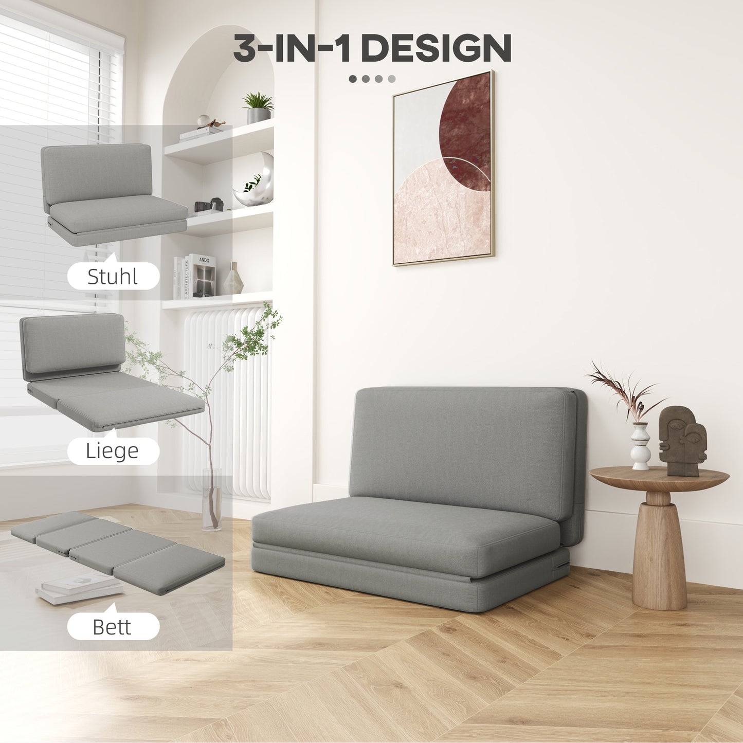 2-in-1 Opvouwbare Loungestoel – Relaxstoel – Gastmatras – Sleeper Chair – Foldable Sofa – Lichtgrijs – 275 cm Lang – Fluweelachtig Polyester