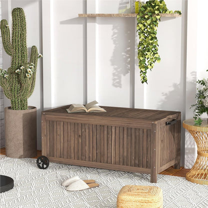 Houten Tuinkist – Opbergbox – Tuinbox – Kussenbox – Tuinberging – Waterdichte PE Voering – Met Wielen en Handvat – 213 Liter – Bruin