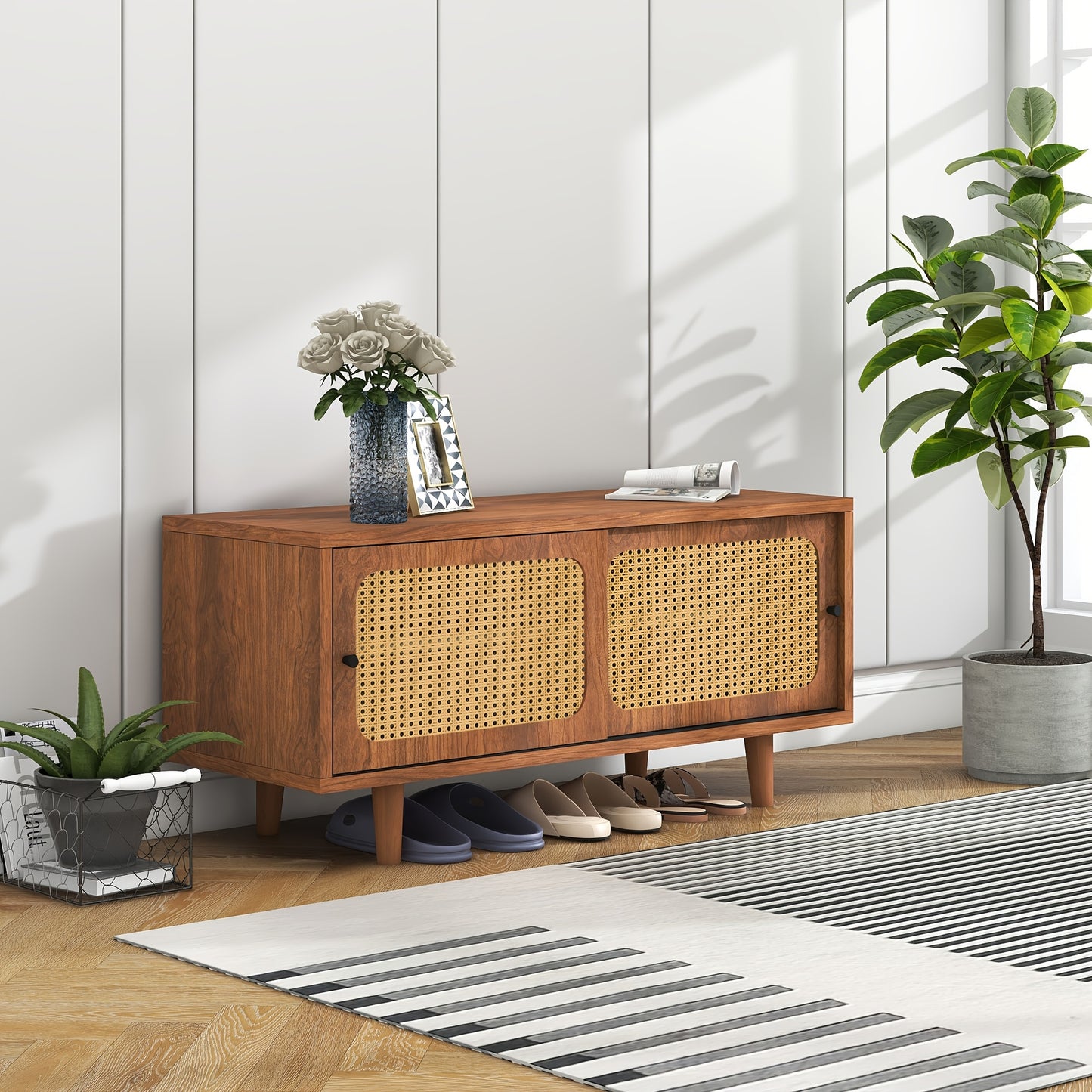 Schoenenkast – Schoenenopberger – Schoenenrek – Schoenmeubel – Schoenenkast Notenkleur – Duurzaam Hout – Verstelbare Plank – Geperforeerd Ventilatieontwerp – Moderne Stijl – 104x40x48 cm