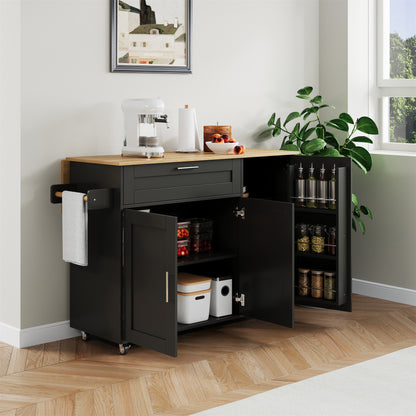 Keukentrolley – Keukenwagen – Serveerwagen – Keukenrek – Mobiele Keukentrolley – Uitschuifbaar Werkblad – 132,5x44-70x90 cm – Hout Met Eikenlook