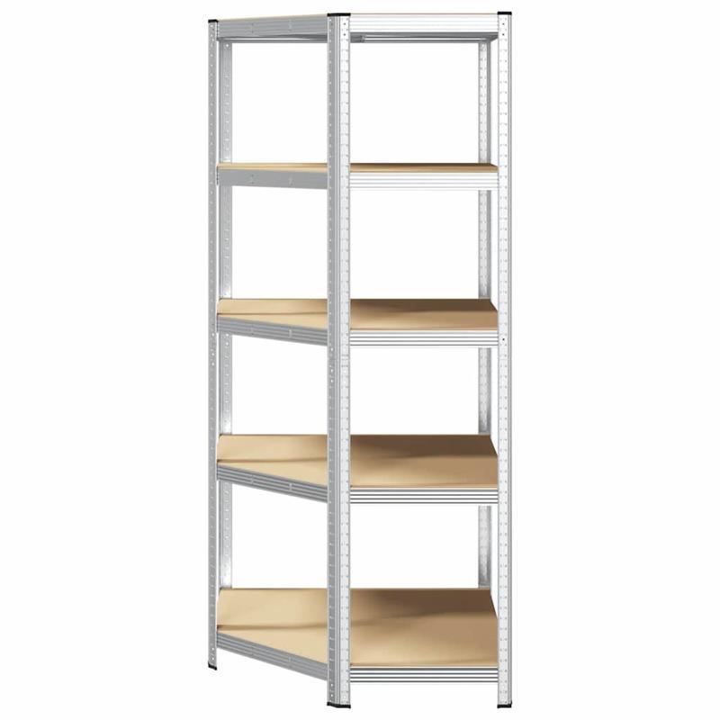Corner Shelf with 5 Shelves Silver Steel & Wood Material Steel Frame Storage Rack, Garage Storage Rack, Suitable for Living Room, Kitchen, Bathroom, Home, Lobby, Courtyard, Corner Shelves