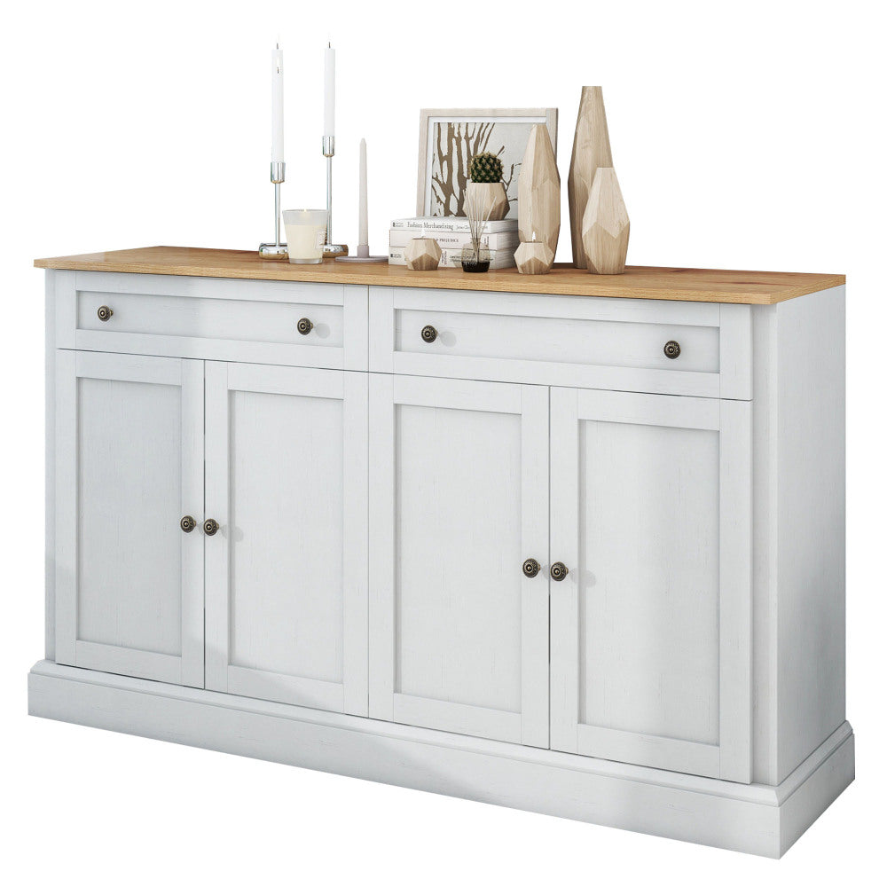 Large Modern 4-Door Cabinet with Double Drawers - -Standing Storage Unit, Dining Room & Furniture, 150x86x40cm, Metal Frame Contemporary Sideboard for Apartments, Houses, Hotels (Space-Saving Design)