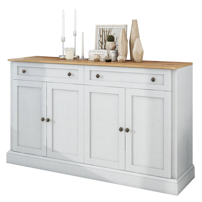 Large Modern 4-Door Cabinet with Double Drawers - -Standing Storage Unit, Dining Room & Furniture, 150x86x40cm, Metal Frame Contemporary Sideboard for Apartments, Houses, Hotels (Space-Saving Design)