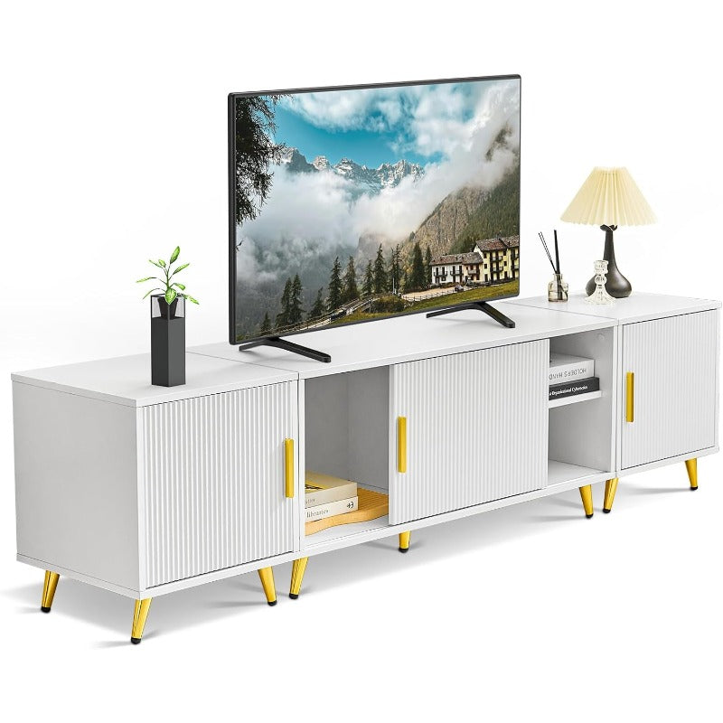 TV-Stand – TV-Meubel – Media Console – TV-Kast – Entertainmentmeubel – Wit Met Gouden Accenten – Geschikt Voor 80 Inch TV – Twee Afsluitbare Kasten
