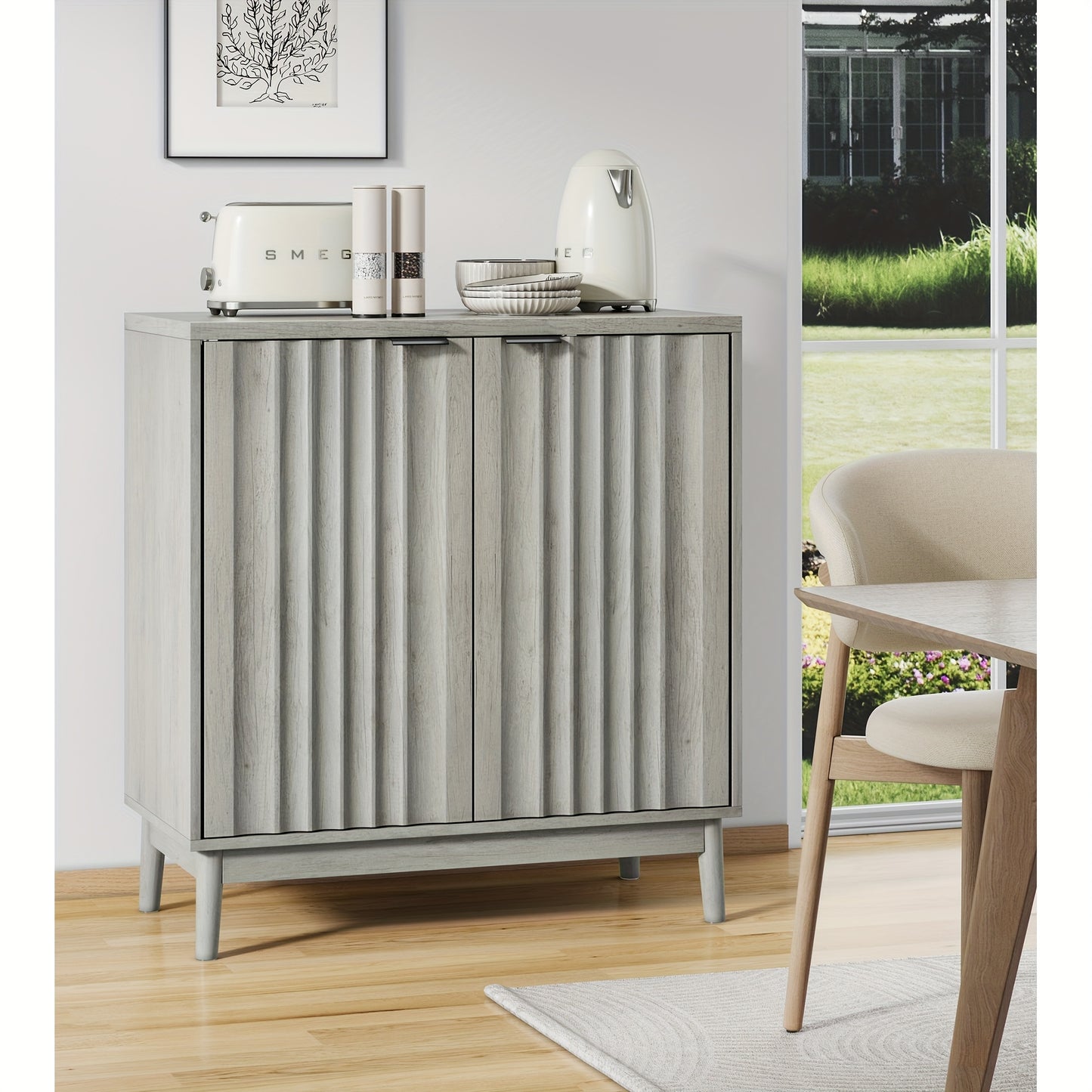 Dressoir – Opbergkast – Ladekast – Buffetkast – Wandkast – Grijs – Uniek Groefdesign – Verstelbare Binnenvakken – 3 Hoogtes