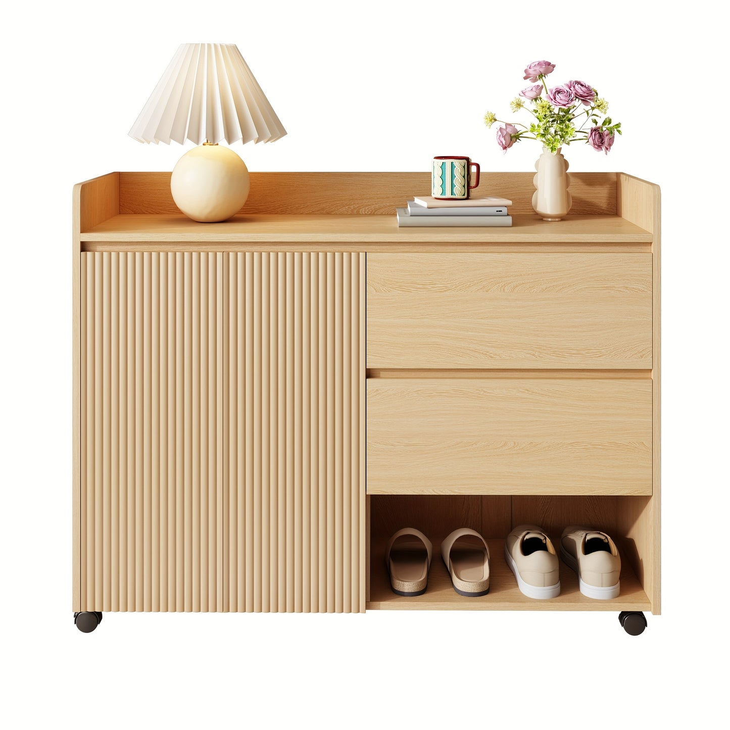 Schoenenkast – Schoenenrek – Schoenenopberger – Schoenenbankje – Schoenenkastje – Mobiel op wieltjes – Verstelbare planken – Met zachte sluiting – Stevig metalen frame – Ruimtebesparend design – Arched top – Wit/Zwart/Beige/Grijs