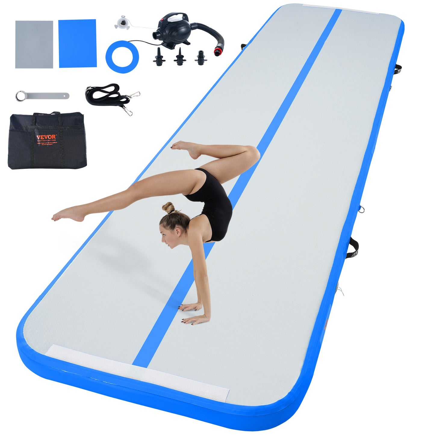 Opblaasbare Air Track Mat – Gymnastiek Mat – Tumbling Mat – Trainingsmat – Springmat – 13 ft Lang – Waterbestendig PVC – Inclusief Handpomp