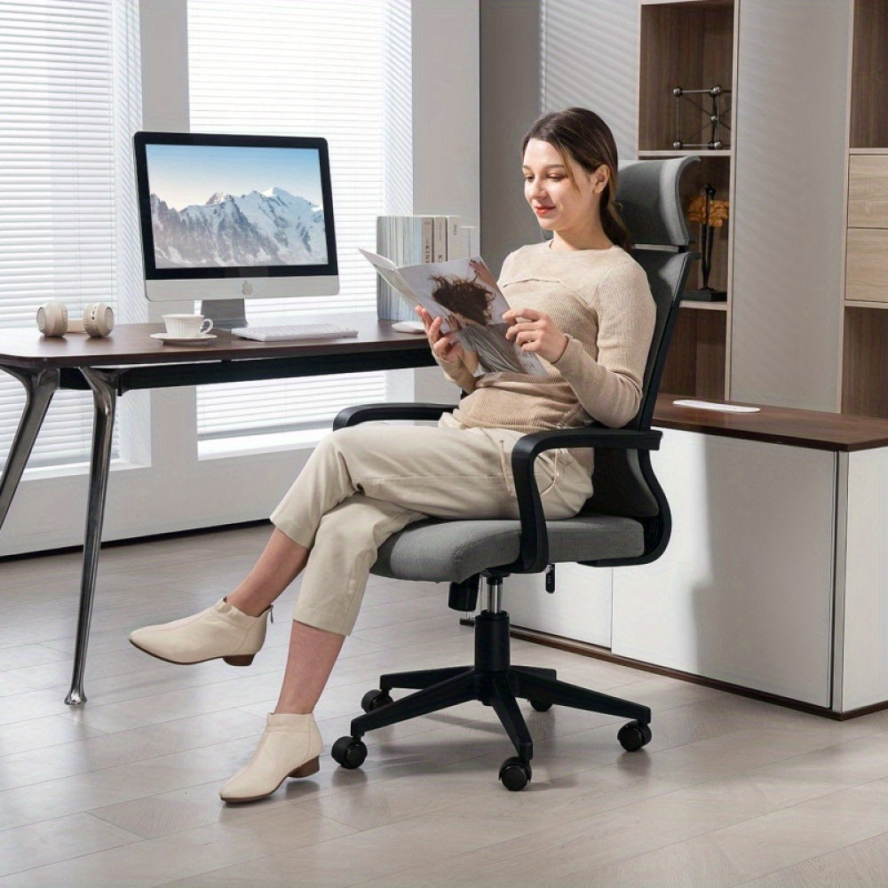 Ergonomische Bureaustoel – Kantoorstoel – Bureaustoel Met Armleuning – Draaistoel – Werkstoel – Verstelbare Hoogte – 360° Draaibaar – Kantel- en Relaxfunctie – Metalen Frame – Donkergrijs