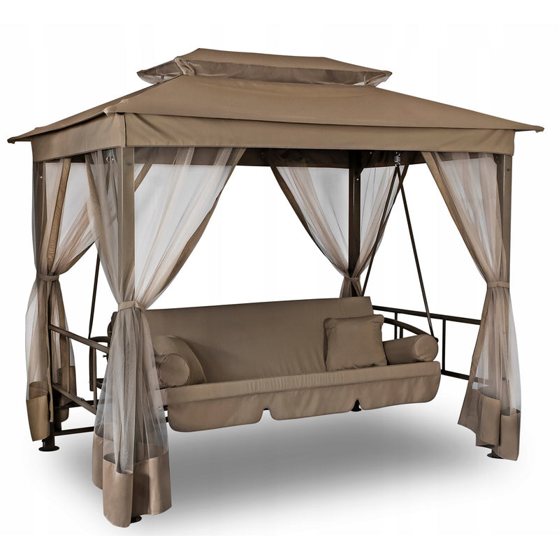 Tuin-Schommel – Schommelstoel – Buitenschommel – Vrijstaande Schommel – Tuinschommel Beige – Verstelbare Rugleuning – Weerbestendig Stalen Frame 175x105 cm