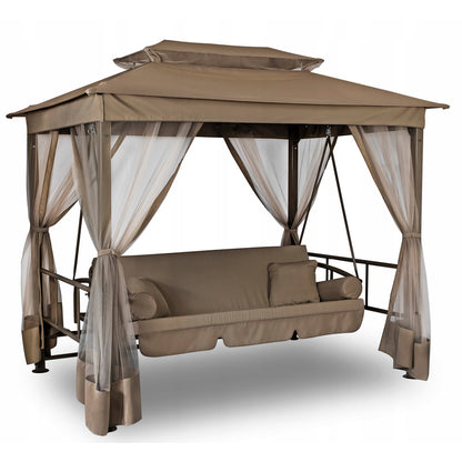 Tuin-Schommel – Schommelstoel – Buitenschommel – Vrijstaande Schommel – Tuinschommel Beige – Verstelbare Rugleuning – Weerbestendig Stalen Frame 175x105 cm