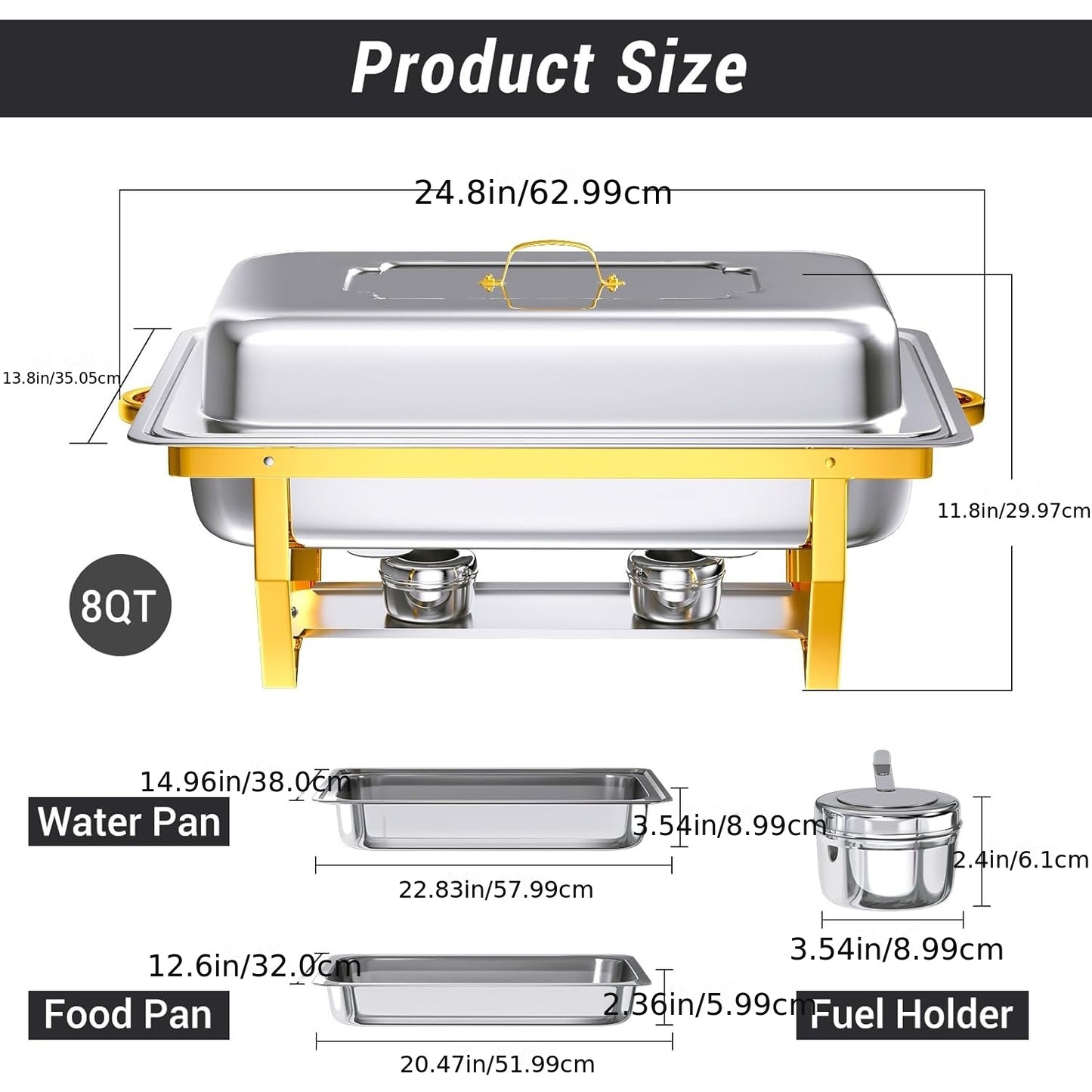 Chafing Dish Set – Buffet Warmhouder – Food Warmer – Voedselverwarmer – Warmhoudschaal – Roestvrij Staal 410 – Gouden & Zilveren Kleuren – Set Van 4 Stuks