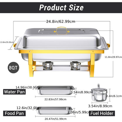 Chafing Dish Set – Buffet Warmhouder – Food Warmer – Voedselverwarmer – Warmhoudschaal – Roestvrij Staal 410 – Gouden & Zilveren Kleuren – Set Van 4 Stuks