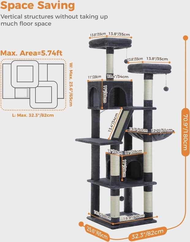 Krabpaal XXL - 180cm - Grote kat - Meerdere niveaus - Condos - Pluche bekleding