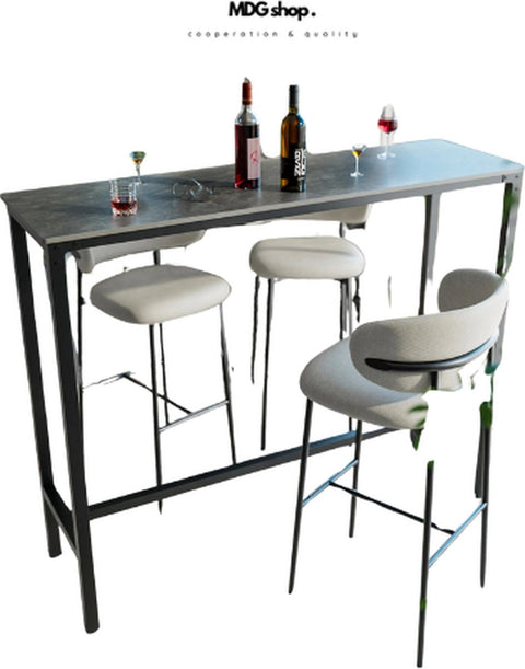 Bartafels - Bartafel keuken - Donker grijs - Met zwart metalen frame