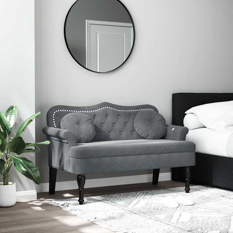 Multi-Persoons Bank – Zitelement – Sofa – Loveseat – Bankje – Donkergrijs Velvet – Hardhouten Frame – Comfortabele Kussens – 120,5x65x75 cm