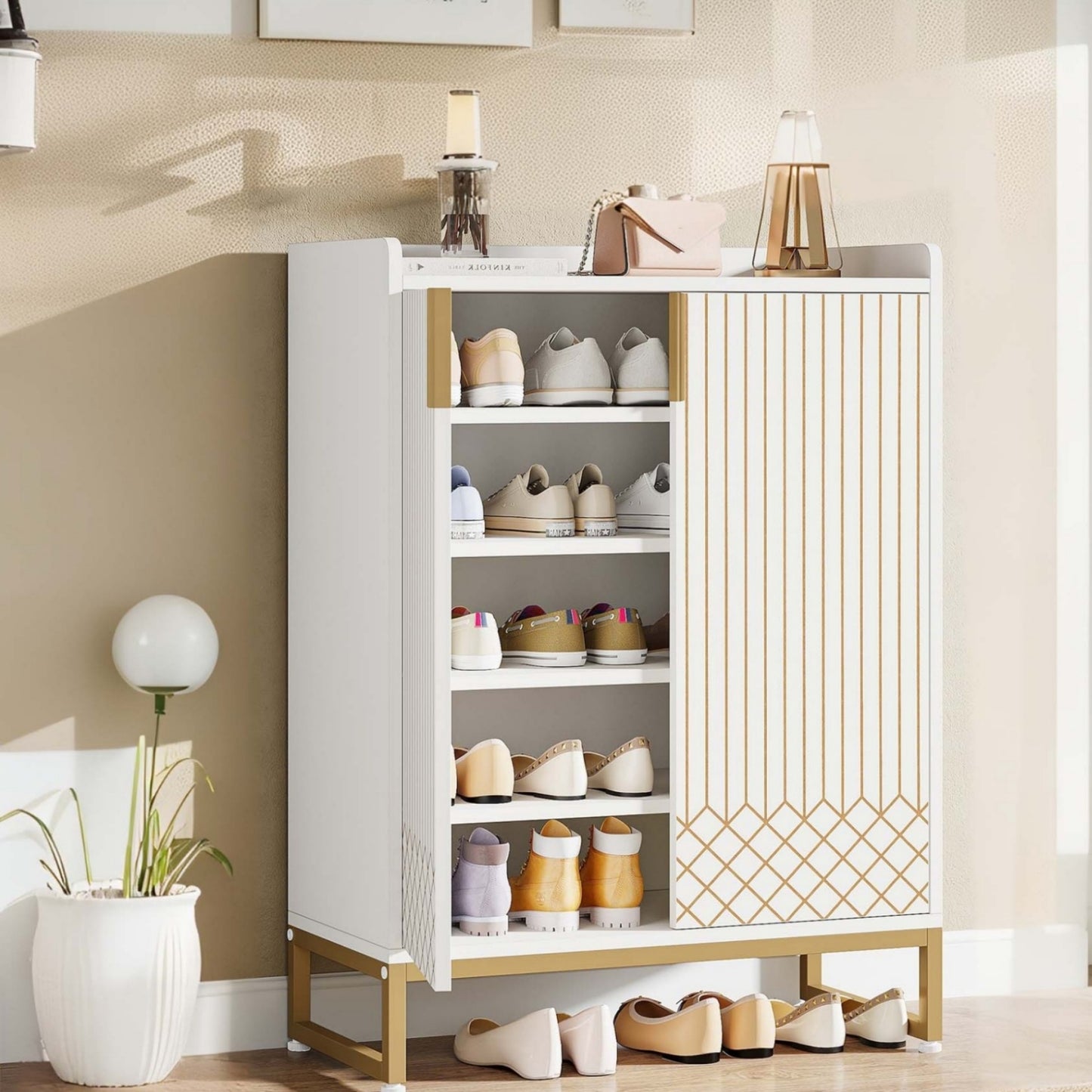 Schoenenkast – Schoenenrek – Schoenopberger – Schoenmeubel – Schoenhouder – 5-Lagen Met Deuren – Ruimtebesparend Verticaal Design
