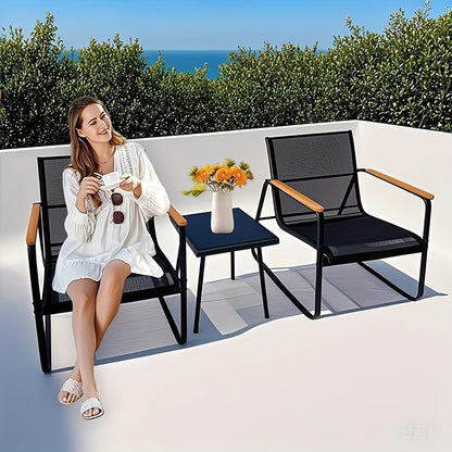 Balkonset – Balkonmeubelset – Bistroset – Tuinset – Loungeset – Weerbestendig – Stalen Frame Met Glazen Tafelblad