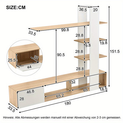 TV cabinet, living room wall cabinet, living room furniture set, dimensions: 180 x 33.5 x 151.5cm, suitable for TVs under 60 inches, modern TV cabinet, low cabinet, TV wall cabinet set, living room furniture set, white
