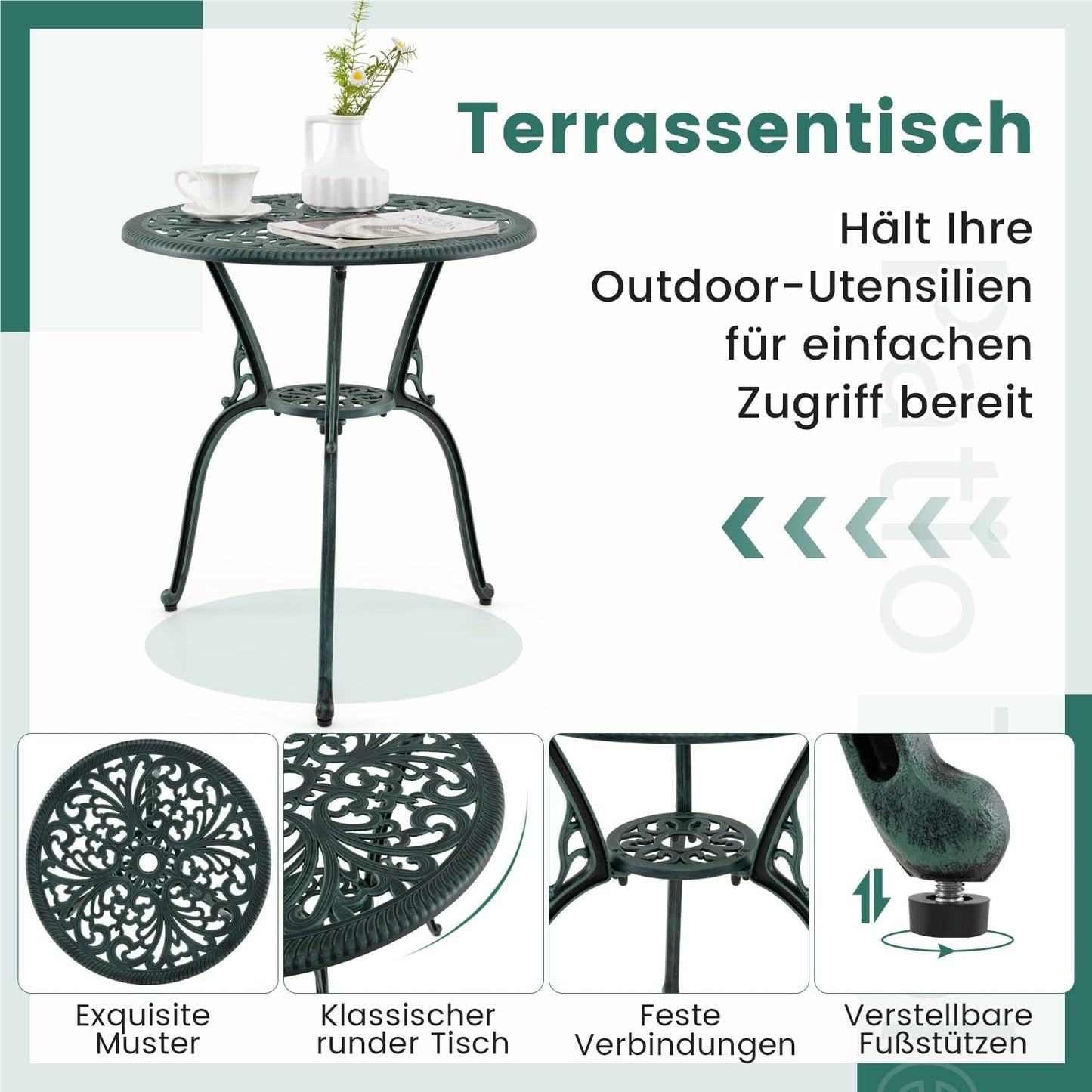 Tuinset – Bistroset – Balkonset – Loungeset – Tuinmeubelset – Weerbestendig Aluminium – Parasolhouder – Groen