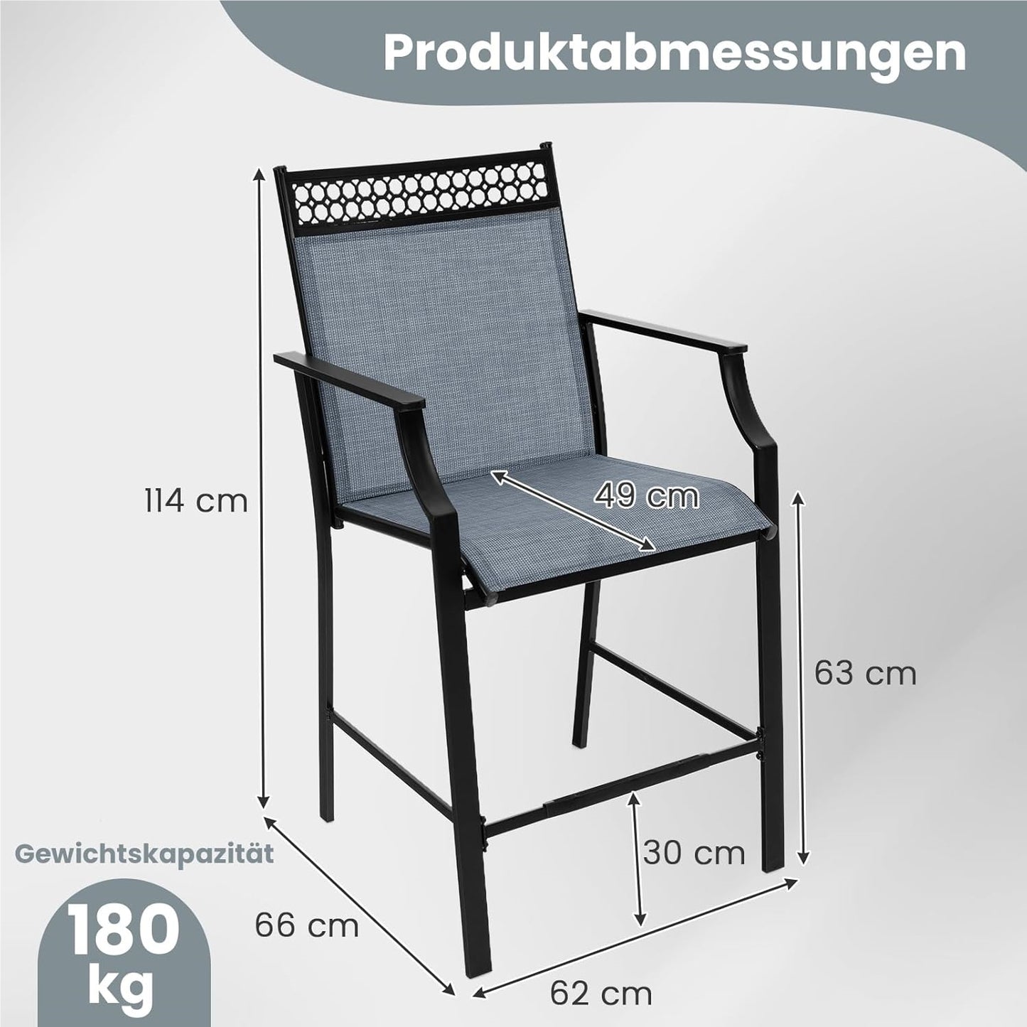 Tuinstoelen – Terrastoelen – Balkontoelen – Buitenstoelen – Barstoelen – Sneldrogende Zitting – Stevig Metalen Frame – Blauw – Set van 2 – Draagkracht 180 kg