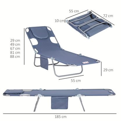 Campingbed – Ligbed – Outdoorbed – Kampeerbed – Klapbed – Verstelbare Rugleuning 5-standen – Inclusief Zonnekap – Max Belasting 120 kg – Grijs