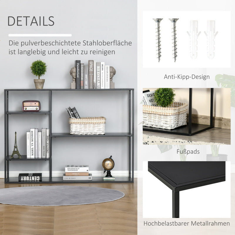 Boekenkast – Boekplank – Opbergrek – Wandkast – Stellingkast – Zwarte Metalen 5-Laags Boekenkast – Kant-en-Klaar Geassembleerd – Anti-Kantel Ontwerp