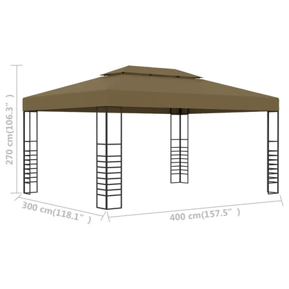 Overkapping Tuinkamer – Tuinhuis Partytent Pergola Serre – Taupe 3x4 Meter – Stalen Frame – Weerbestendig Polyester Dak