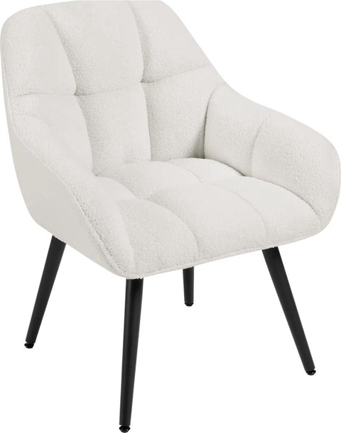 Fauteuil - Stoel - Leesstoel - Eetkamerstoel - eettafel - Teddystof - Zachte stof - Metalen poot - Wit