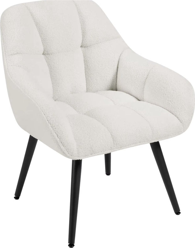 Fauteuil - Stoel - Leesstoel - Eetkamerstoel - eettafel - Teddystof - Zachte stof - Metalen poot - Wit