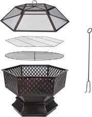 Terrashaard - Vuurkorf - Barbecue - Houtskool Barbecue - Inclusief Rooster - 6-Hoekig - Roest Kleur