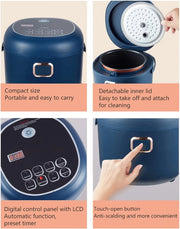 Rijstkoker - Multicooker - 3-4 Mensen - Stomer - Opwarmmaaltijden - 5 Laags - Vrachtwagen - Auto - Thuis - Werk - 12V / 24V - 200W - Blauw