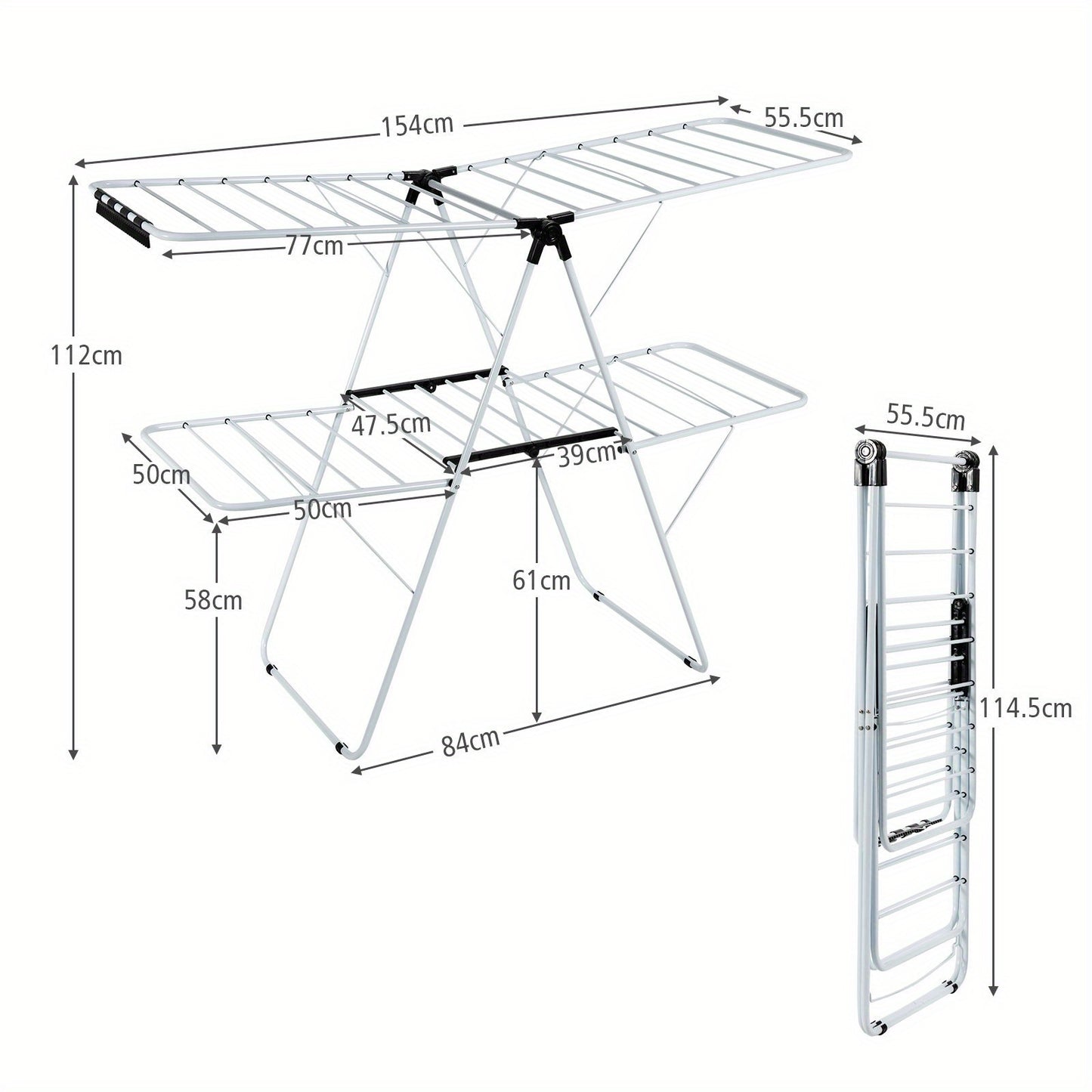 Droogrek – Wasrek – Wasstandaard – Wasdrogers – Waslijnrek – Inklapbaar – Verstelbare Vleugels – Stalen Frame – 2-laags & Stevig – Voor Binnen en Buiten Gebruik