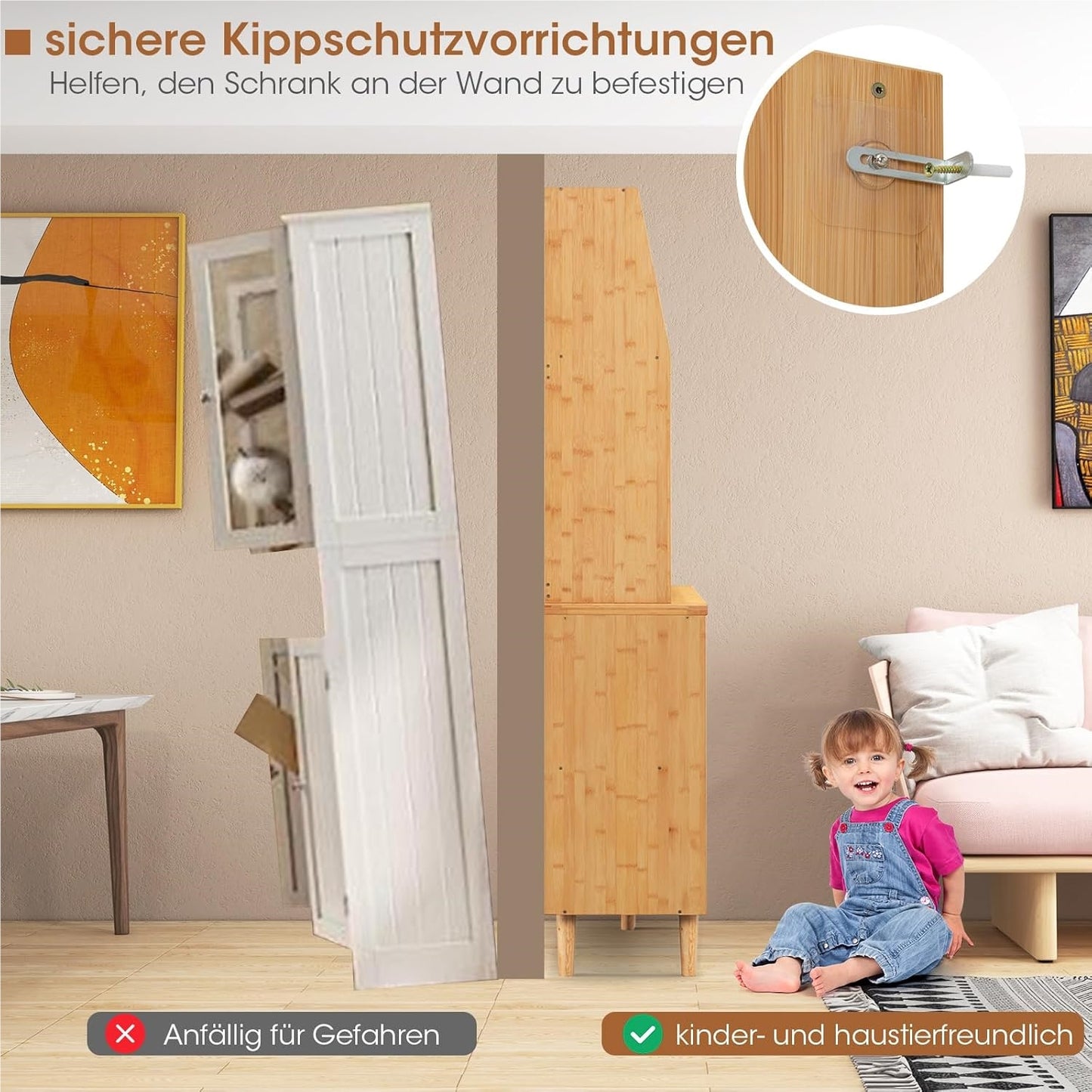 Buffetkast – Buffetkastje – Keukenkast – Opbergkast – Dressoir – Bamboe En Rattan – 120 cm Breed Werkblad – Schuifdeuren Met Glasrek