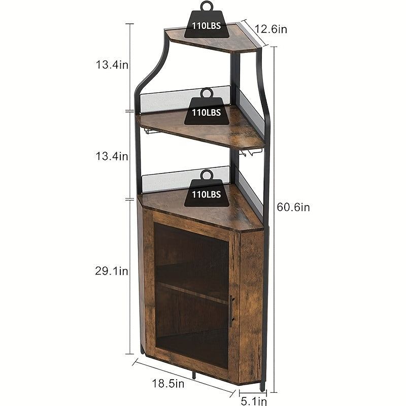 4-Tier Corner Wine & Coffee Bar Cabinet - Hardwood Construction, Removable Wine Rack, Glass Holders & Mesh Doors, Holds 50+ Bottles, Space-Saving Design with Dual Use as Serving Table, 73.66cm Height, Wine Bar Cabinet, Versat