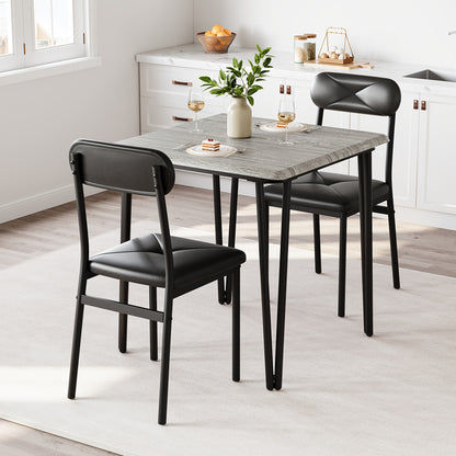 3pcs Compact Dining Table Set for 2 with Upholstered Chairs - Space-Saving Square Kitchen Table & Chairs Suitable for Small Spaces, Apartment, Studio - Modern Metal Furniture (Easy Assembly)