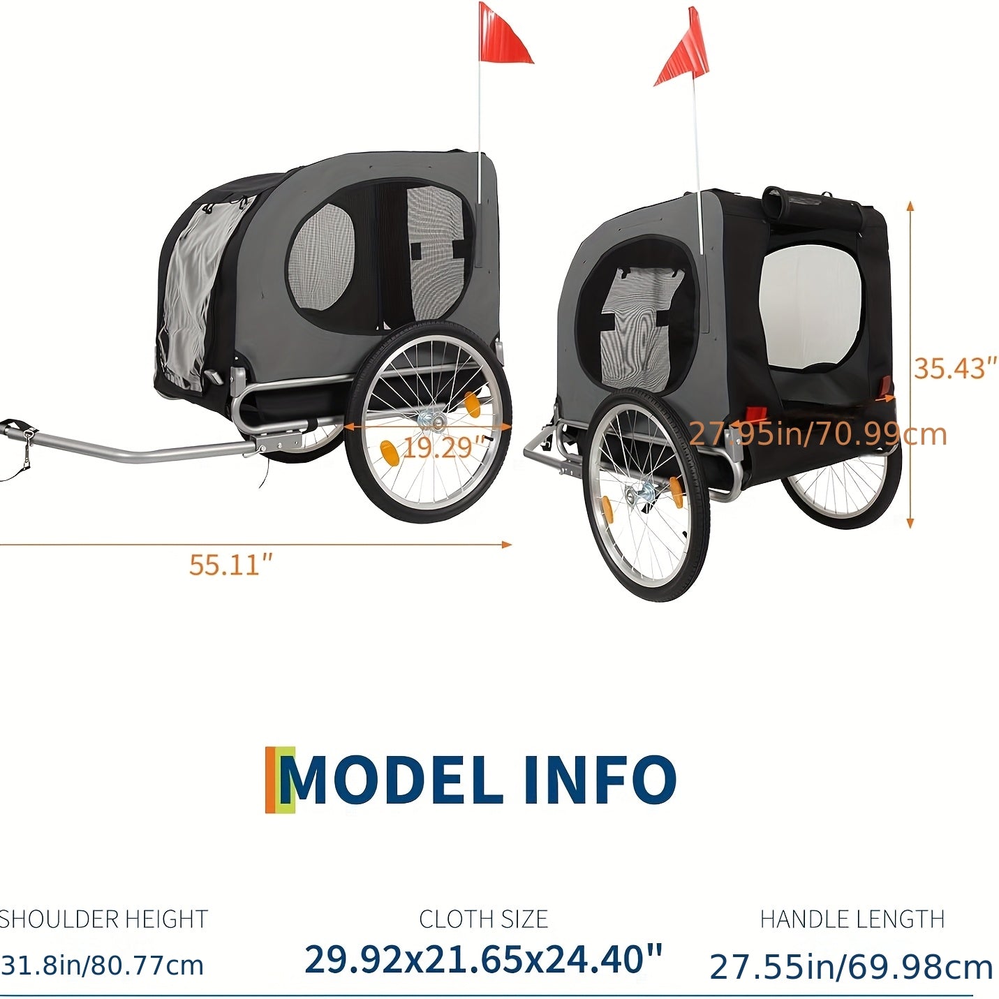 Hondenfietskar – Hondenkar – Fietskar – Hondenbuggy – Hondenaanhanger – Opvouwbaar – Geschikt voor Honden tot 40 kg – Stevig Stalen Frame – Quick Release Wielen