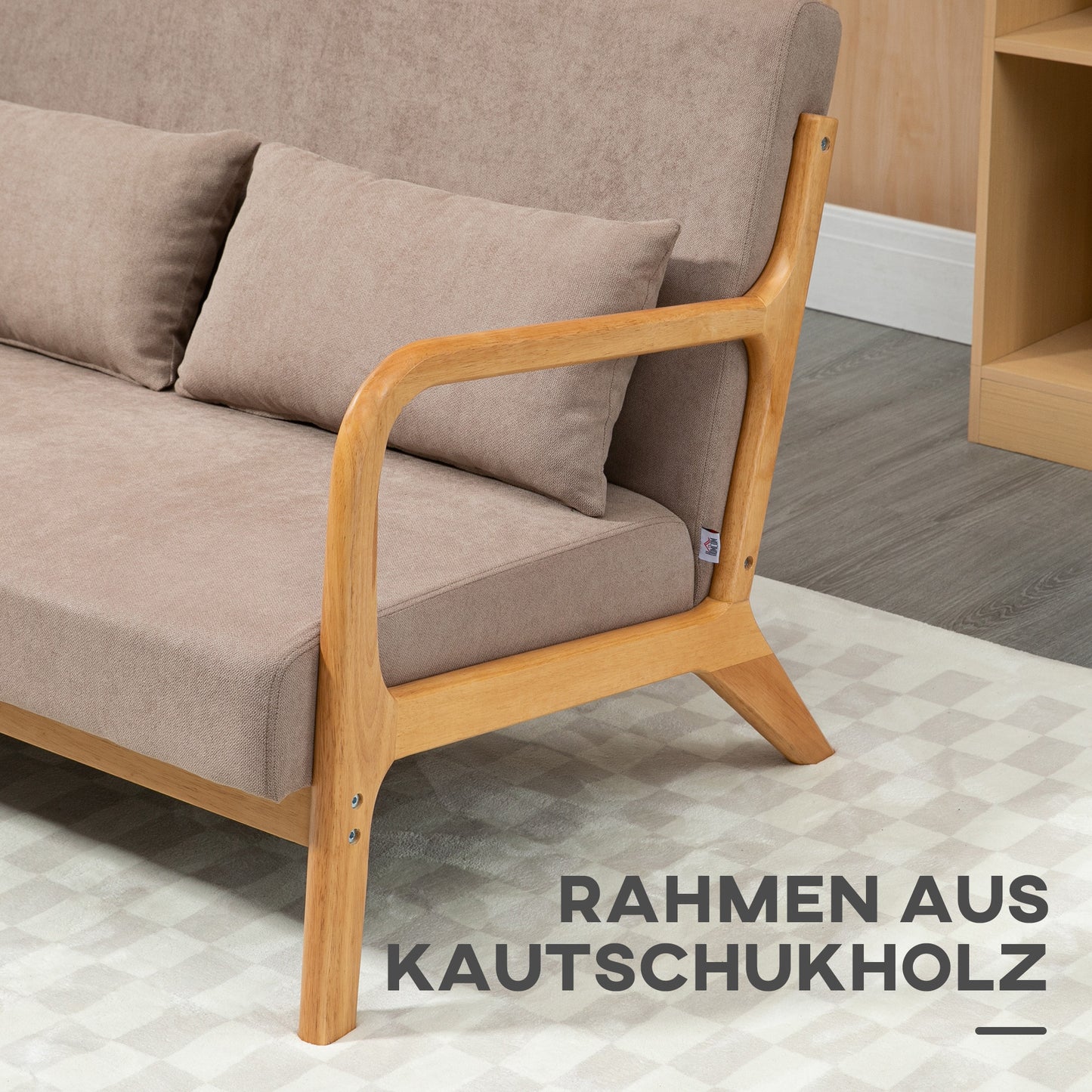 2-Zitsbank – Tweezitsbank – Bankje – Compacte Sofa – Retro Sofa – Lichtgrijs Fluweel – Rubberen Houten Frame – Inclusief Comfortkussens