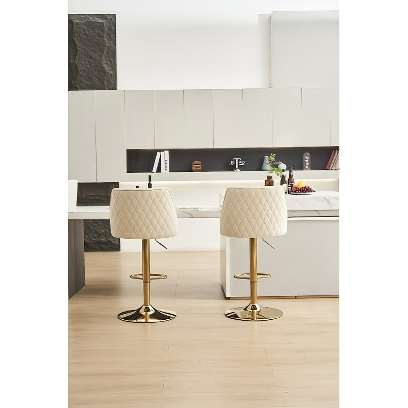 Barkrukken – Barstoelen – Keukenkrukken – Barkruk Set – Hoge Stoelen Beige – Verstelbare Zithoogte – Comfortabele Rugleuning en Voetensteun
