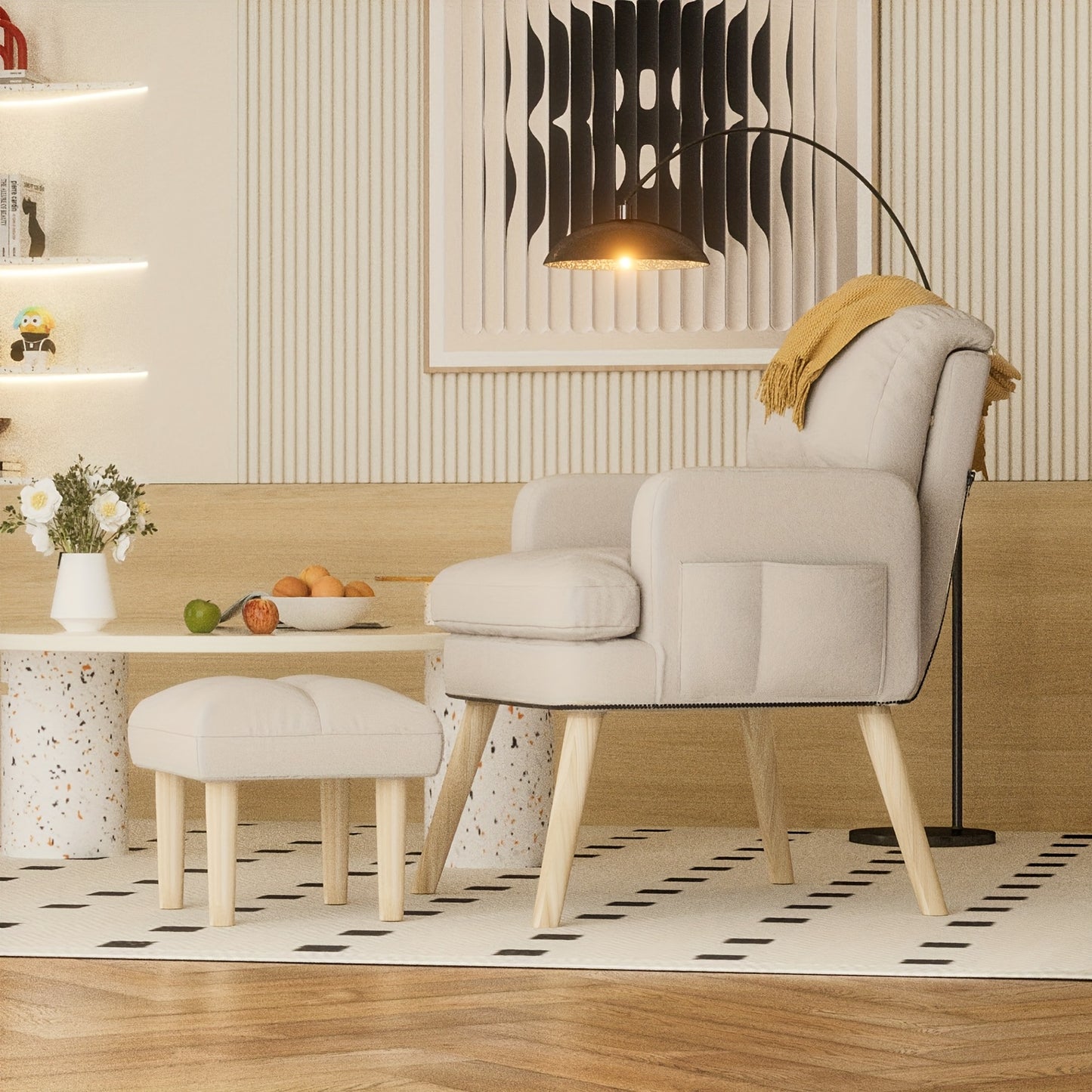 Relaxstoel – Leisure Fauteuil – Verstelbare Fauteuil – Zitstoel – Leunstoel – Verstelbare Rugleuning – Inclusief Voetenbank – Katoen-Linnen Bekleding