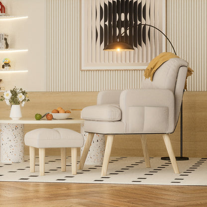Relaxstoel – Leisure Fauteuil – Verstelbare Fauteuil – Zitstoel – Leunstoel – Verstelbare Rugleuning – Inclusief Voetenbank – Katoen-Linnen Bekleding