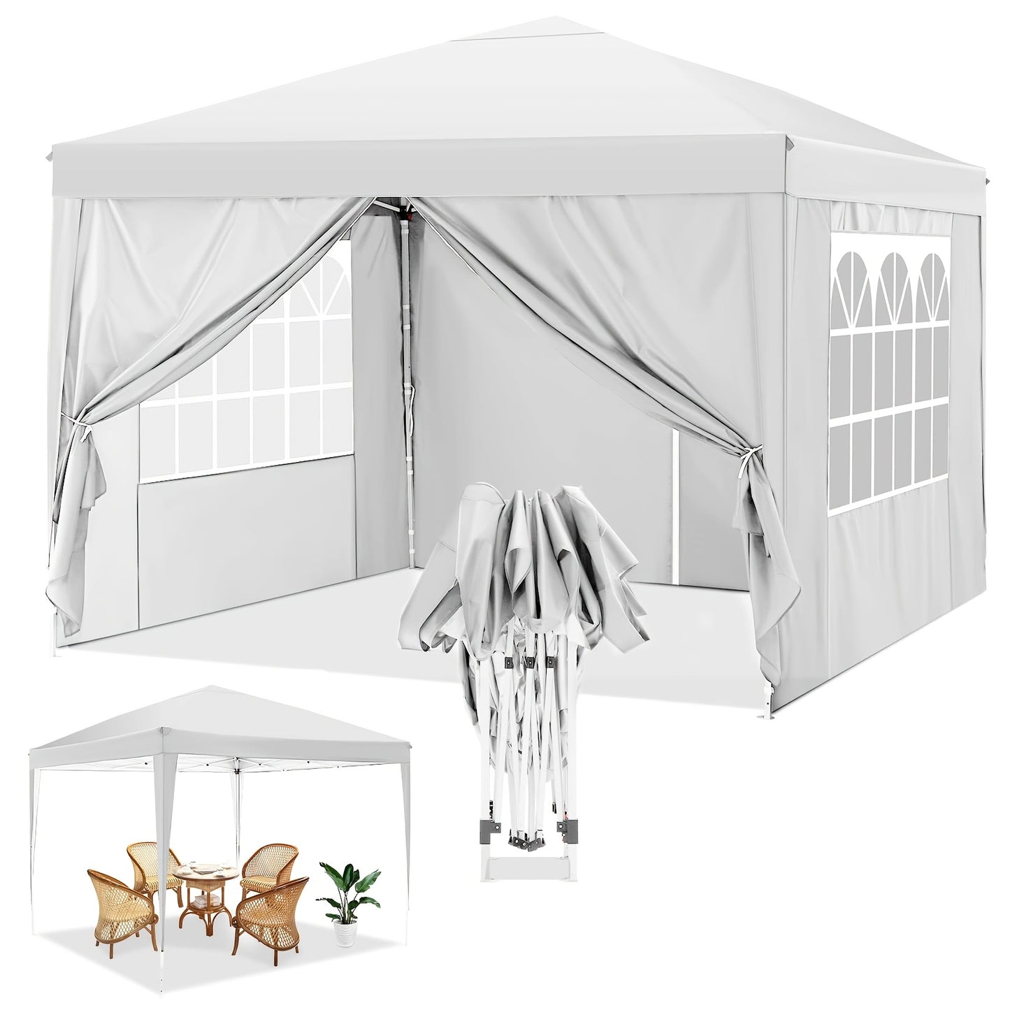 Pop-up Tent – Vouwtent – Partytent – Schaduwdoek – Paviljoen – 3,05x3,05 meter – UV-bestendig – 4 Afneembare Zijwanden