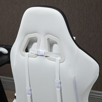 Gamingstoel – Bureaustoel – Gamechair – Zwart-Witte Stoel – Verstelbare Rugleuning 135° – Uitschuifbare Voetensteun & Hoofdkussen
