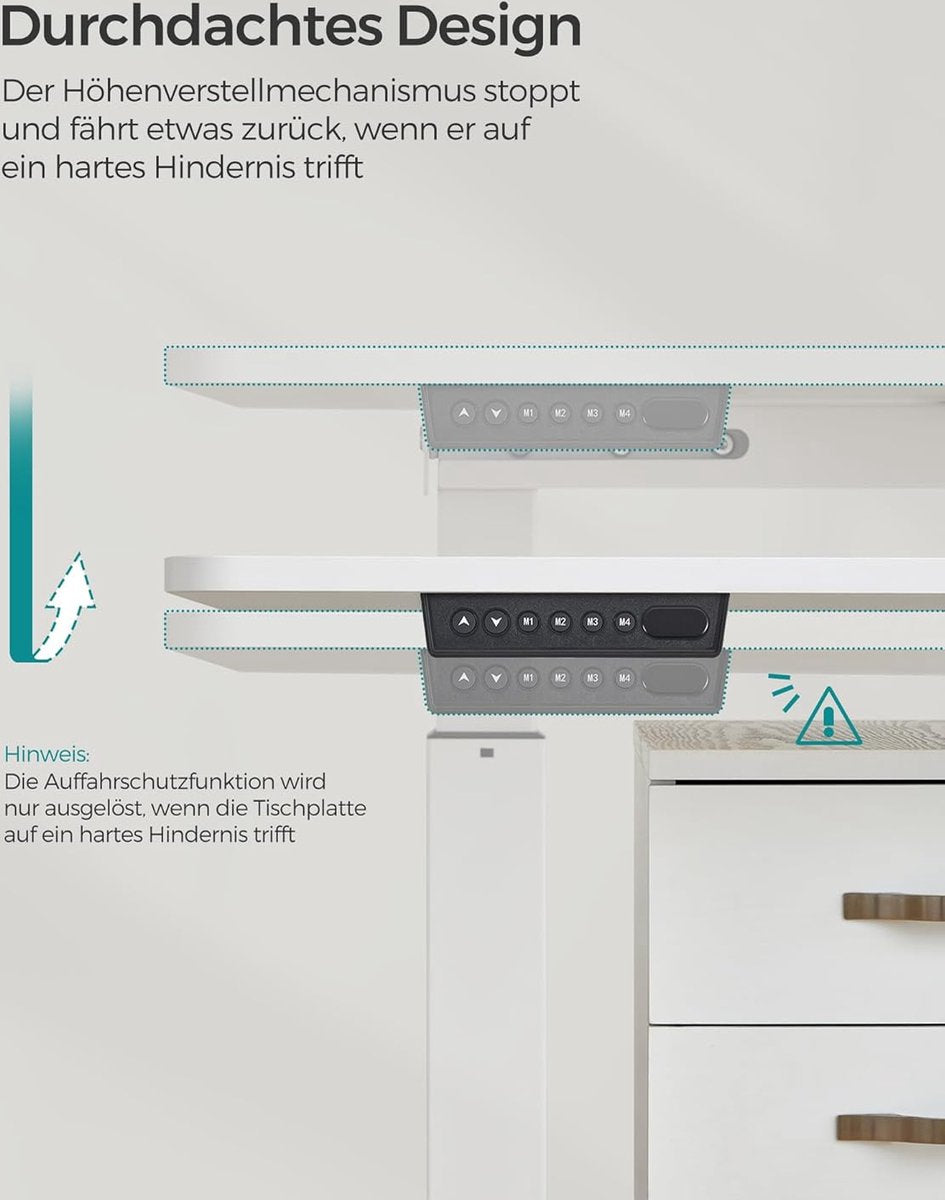 Verstelbaar bureau - In hoogte verstelbaar bureau elektrisch - bureau tafel - verstelbaar bureau elektrisch - , 60 x 140 x (72-120) cm - geheugenfunctie voor 4 hoogtes - voor thuiskantoor - werkkamer - Basiswit + duifgrijs.