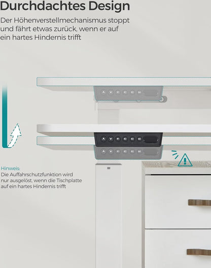 Verstelbaar bureau - In hoogte verstelbaar bureau elektrisch - bureau tafel - verstelbaar bureau elektrisch - , 60 x 140 x (72-120) cm - geheugenfunctie voor 4 hoogtes - voor thuiskantoor - werkkamer - Basiswit + duifgrijs.