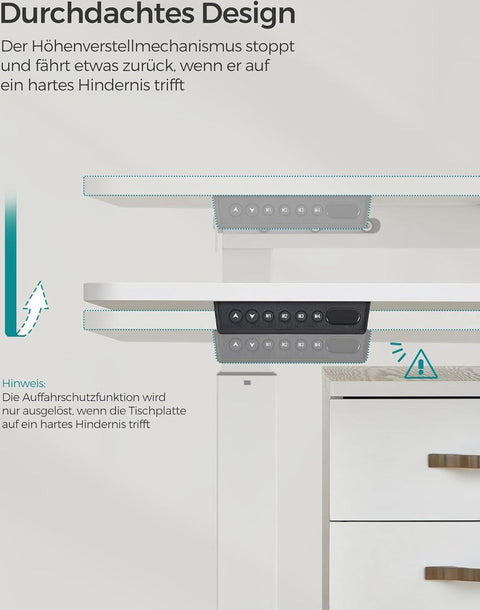 Verstelbaar bureau - In hoogte verstelbaar bureau elektrisch - bureau tafel - verstelbaar bureau elektrisch - , 60 x 140 x (72-120) cm - geheugenfunctie voor 4 hoogtes - voor thuiskantoor - werkkamer - Basiswit + duifgrijs.