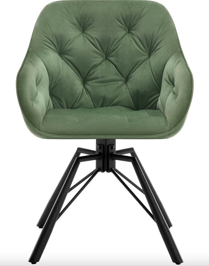 Dining room chair - Set of 2 chairs - Velvet dining room chair - Dining table chair - Armchair - Swivel - Velvet - Metal leg - Green