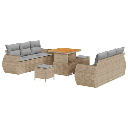 Tuinbank Set – Loungeset – Buitenbank – Terrasbank – Rattan Bank – Beige Lichtgrijs – Weerbestendige Kussens – Comfortabel Voor 5-6 Personen