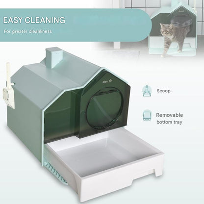 kattenbak – kattentoilet – kattentoiletbak – kattenbak met klep – kattenbak met lade – Groen – Afneembare Tray – Inclusief Schep en Zeefmat